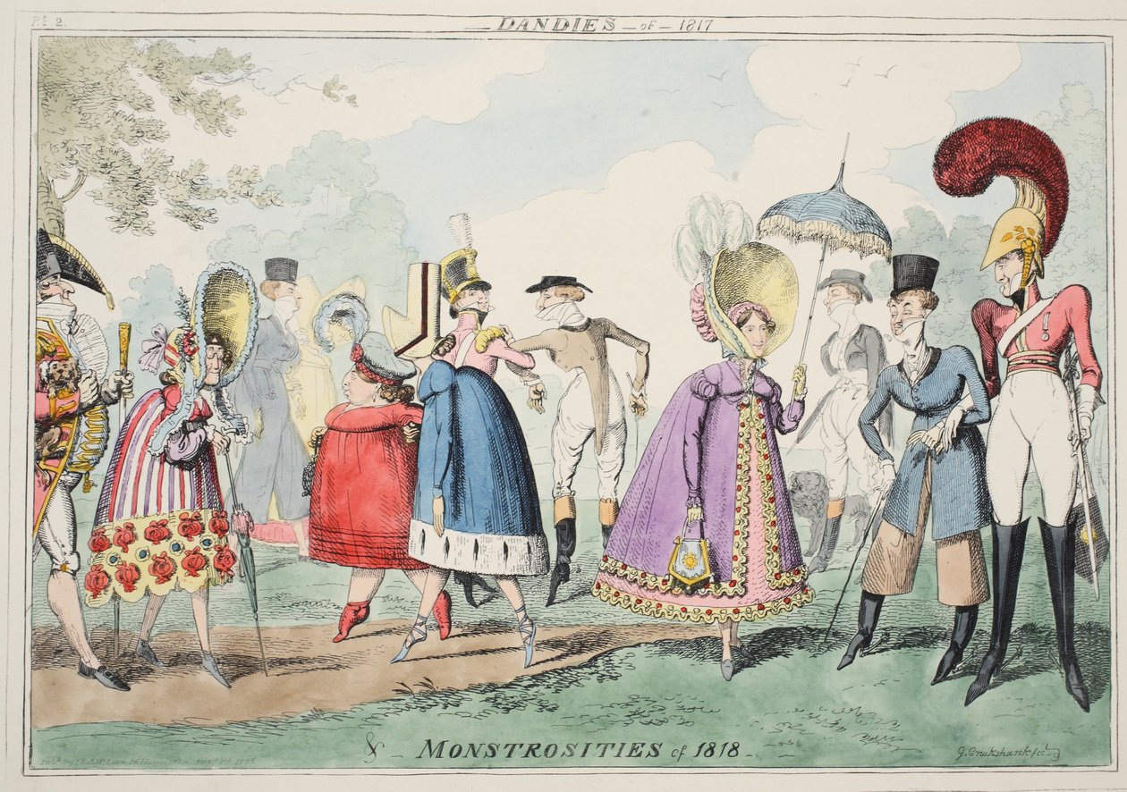 1817年的Dandies和1818年的Monstrosities，pub。 1835年（手工彩色） 作者 乔治·克鲁克申克
