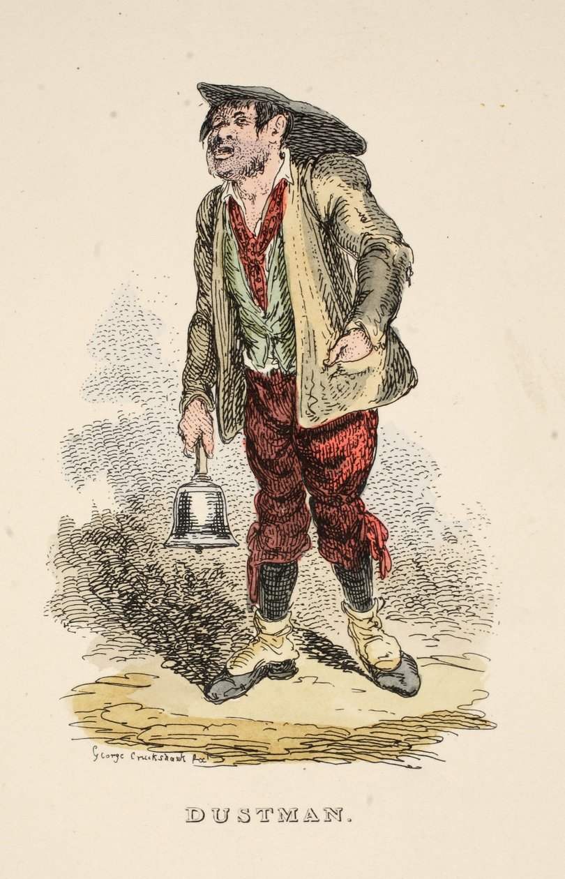Dustman，来自The Gentlemans Pocket Magazine，酒吧。 1827年（手工彩色雕刻） 作者 乔治·克鲁克申克