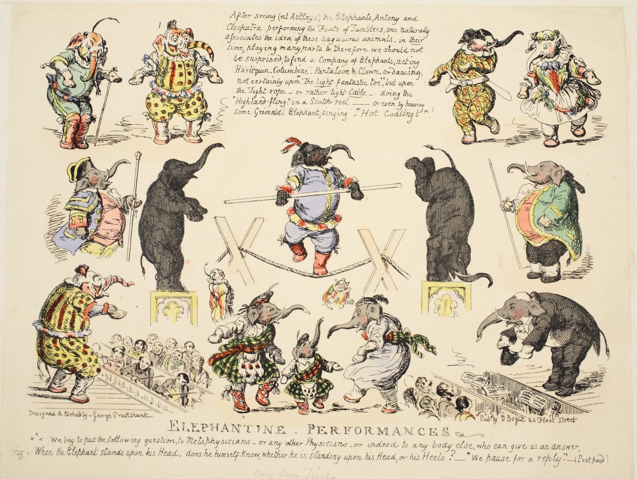 Elephantine演出，酒吧。 c.1854（手工着色蚀刻） 作者 乔治·克鲁克申克