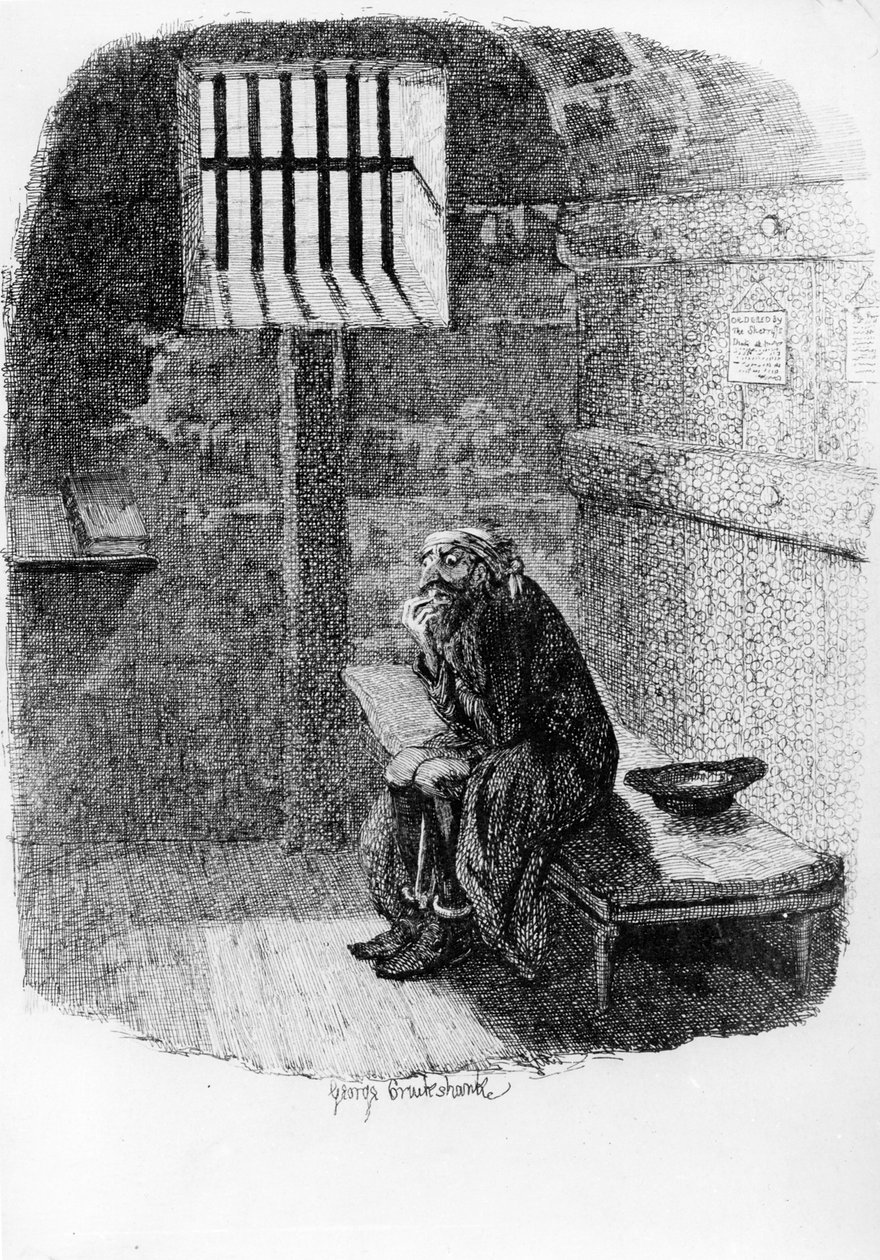Fagin in the Condemned Cell，1838年Charles Dickens的&39;Oliver Twist&39;插图 作者 乔治·克鲁克申克