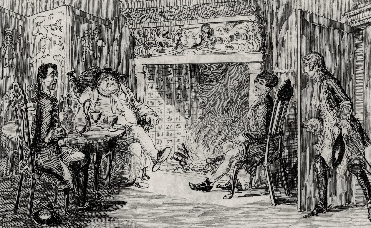 Squire Inglewood的Francis Osbaldistone，沃尔特·斯科特爵士（1771-1832）的“Rob Roy”插图1842年出版 作者 乔治·克鲁克申克