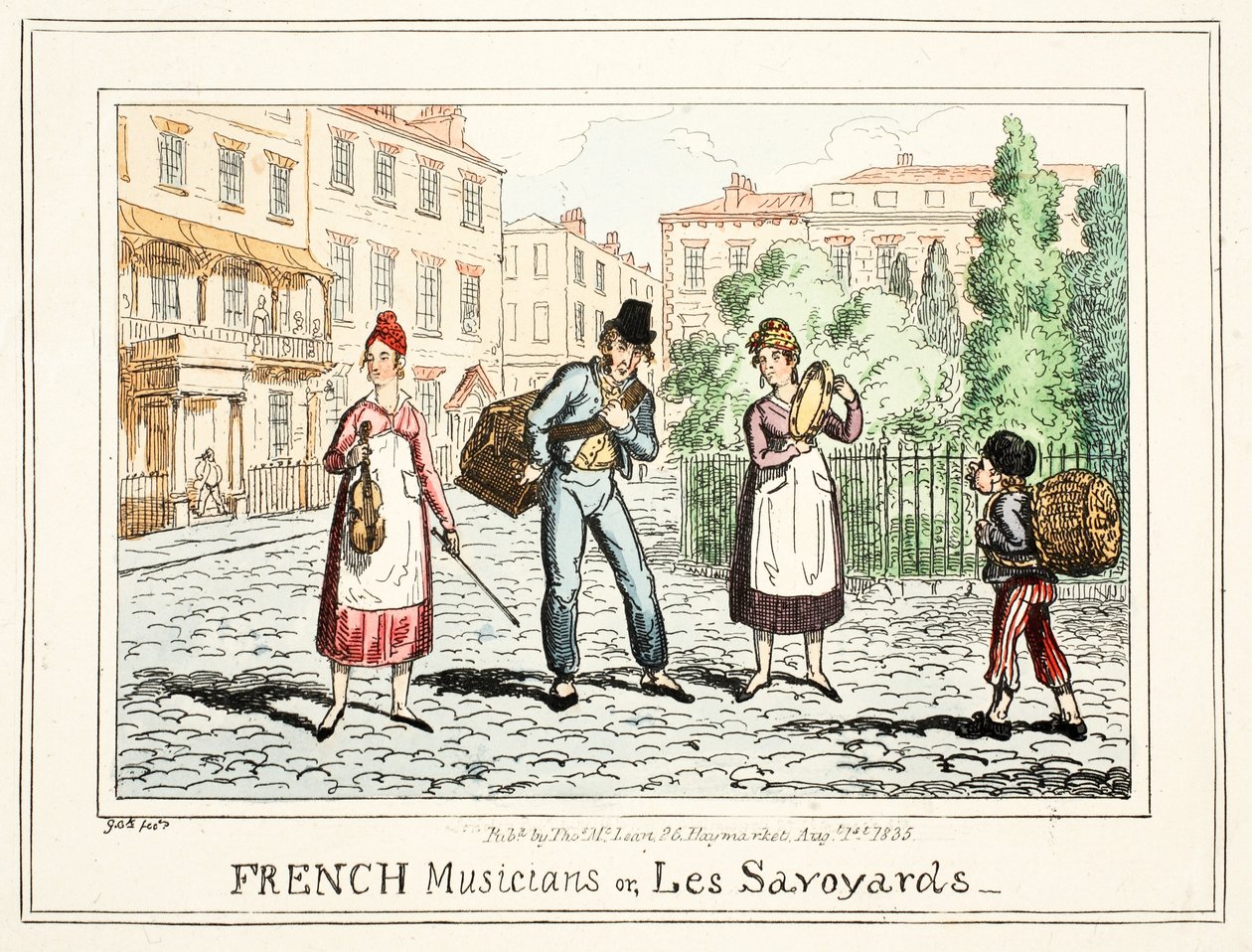 法国音乐家，或&39;Les Savoyards&39;，1835年（手工彩色雕刻） 作者 乔治·克鲁克申克