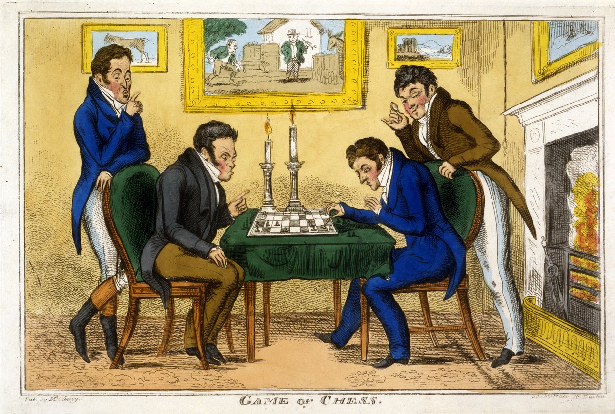 国际象棋游戏，酒吧。 McCelle，都柏林，1819年（手工彩色雕刻） 作者 乔治·克鲁克申克