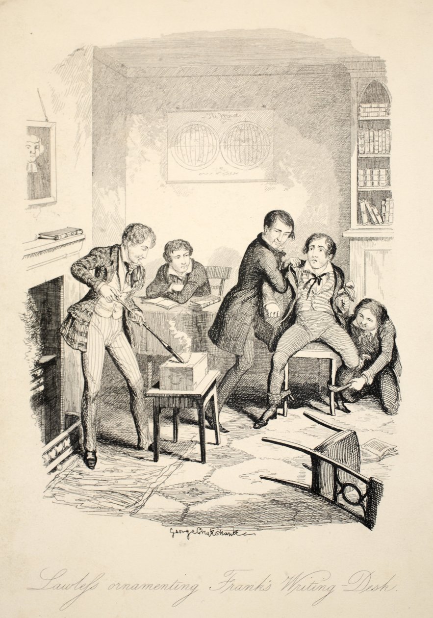 Lawleys装饰Franks写字台，来自Frank Fairlegh或场景来自私人学生的生活，酒吧。 c.1870 作者 乔治·克鲁克申克