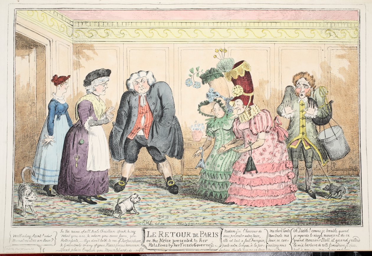 Le Retour de Paris，或者，侄女通过她的法国政府，1816年呈现给她的亲戚（手工彩色雕刻） 作者 乔治·克鲁克申克