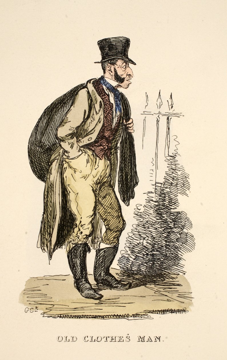酒吧里的“The Gentleman&39;s Pocket Magazine”中的旧衣服男人。 1827年（手工彩色雕刻） 作者 乔治·克鲁克申克