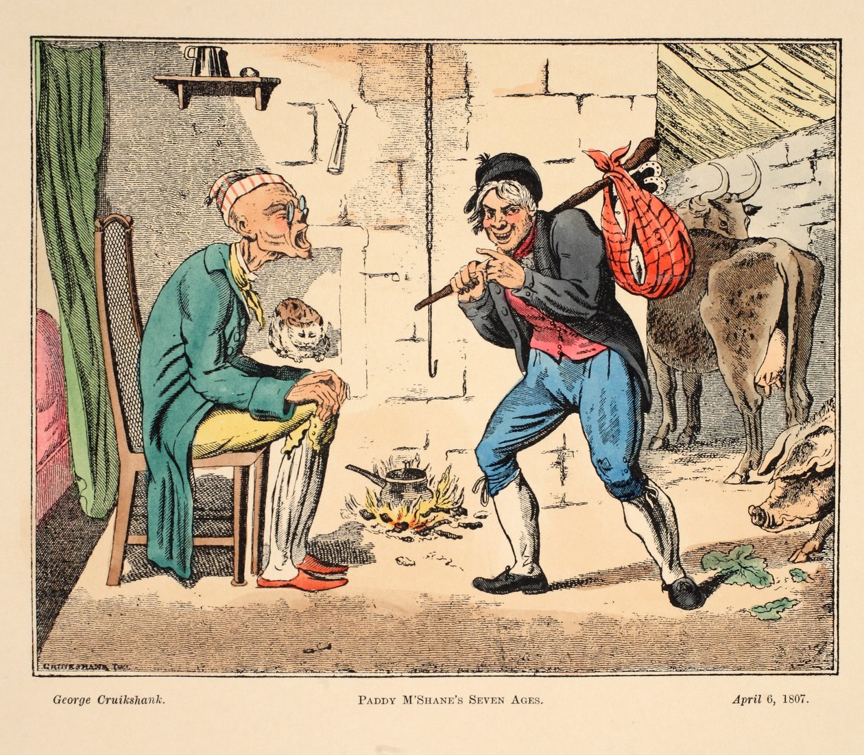 Paddy M&39;Shane的七个年龄，酒吧。 1807（手工彩色雕刻） 作者 乔治·克鲁克申克
