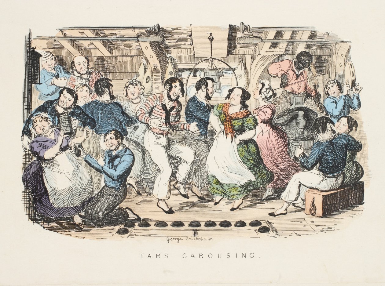 Tars Carousing，来自&39;歌曲，海军和国家：已故查尔斯迪宾&39;，酒吧。 1841年（手工彩色雕刻） 作者 乔治·克鲁克申克