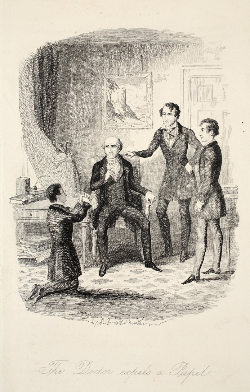 The Doctor Expels a Pupil，来自Frank Fairleigh或场景来自私人学生的生活，酒吧。 c.1870 作者 乔治·克鲁克申克