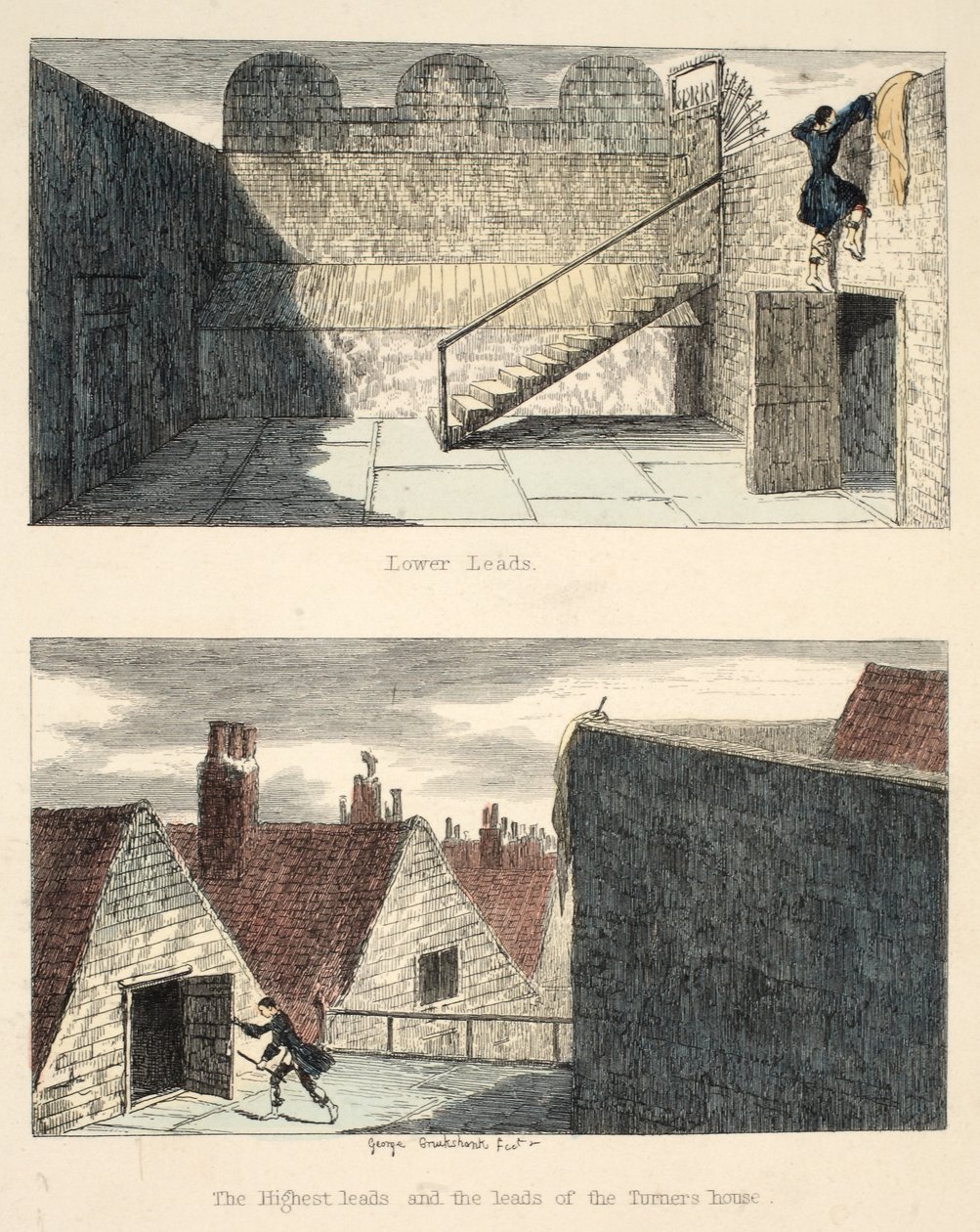 逃脱3号，Jack Sheppard的插图：William Harrison Ainsworth的浪漫，1839年出版（手工蚀刻） 作者 乔治·克鲁克申克