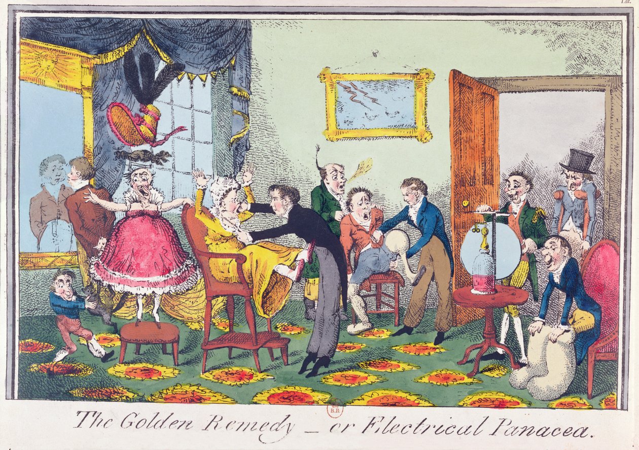 The Golden Remedy或Electrical Panacea，1818（彩色蚀刻） 作者 乔治·克鲁克申克