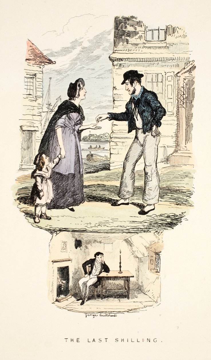 The Last Shilling，来自&39;歌曲，海军和国家：已故查尔斯迪宾&39;，酒吧。 1841年（手工彩色雕刻） 作者 乔治·克鲁克申克