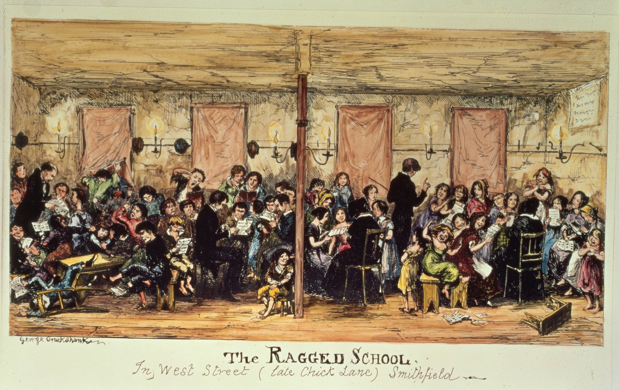 The Ragged School，西街（以前的Chick Lane），史密斯菲尔德（打印） 作者 乔治·克鲁克申克