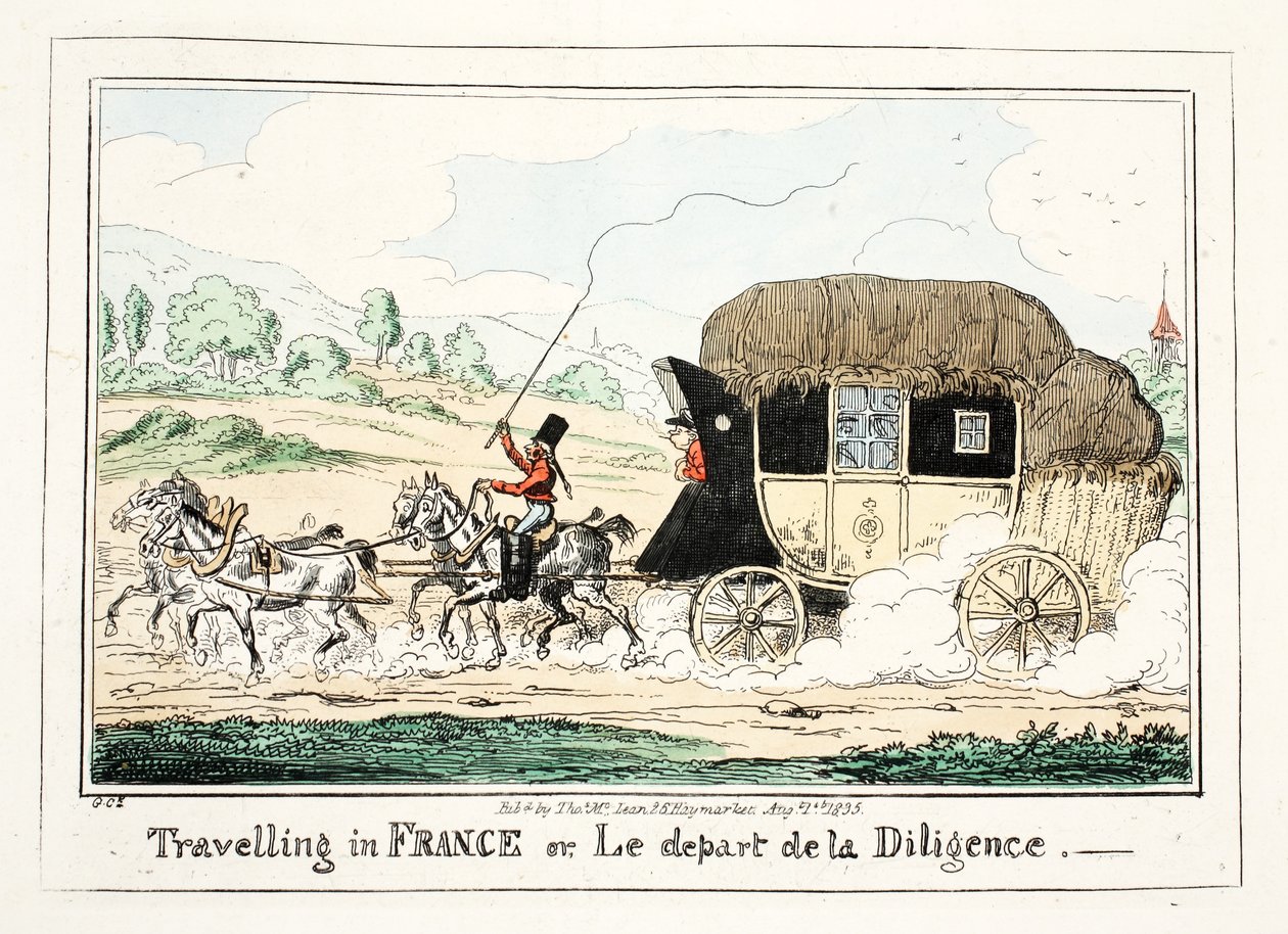 1835年在法国旅行或Le Depart de la Diligence（手工彩色雕刻） 作者 乔治·克鲁克申克