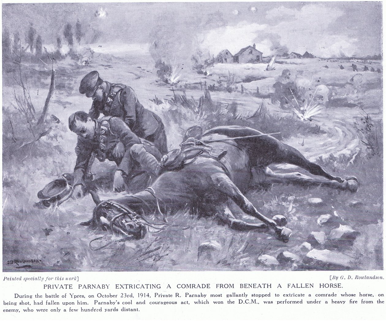 私人帕纳比于1914年10月在重火下从一匹堕落的马背下拯救了一名同志，授予DCM 作者 乔治·德维尔·罗兰森