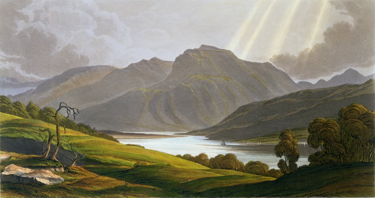 Ben Nevis，来自“Grampian Mountains风景”的第十二号展览，展出1811年，出版于1819年（手工彩色雕刻） 作者 乔治·芬纳尔·罗布森