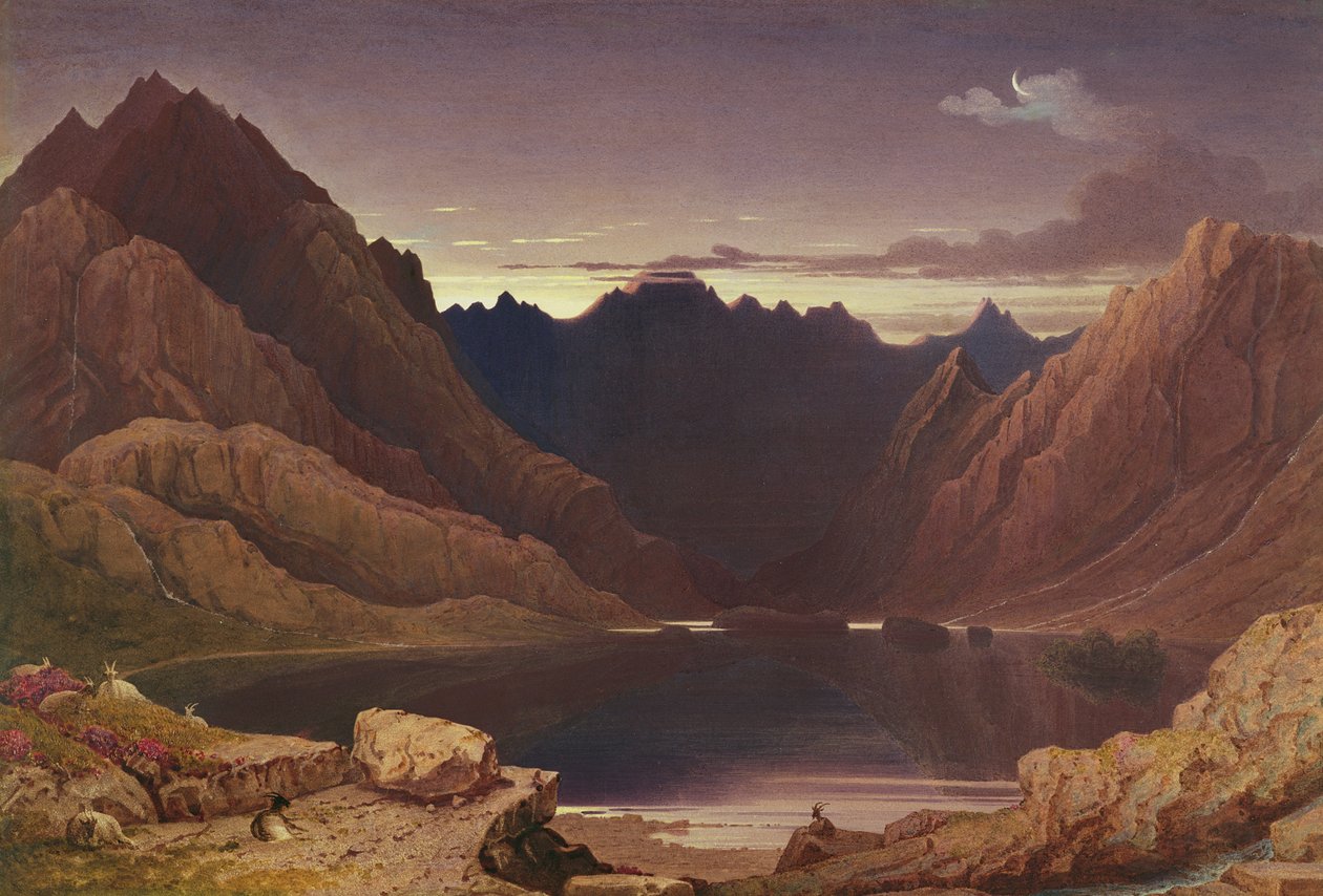 Loch Coruisk，斯凯岛 - 黎明，c.1826-32（wc und gum放在卡片上） 作者 乔治·芬纳尔·罗布森