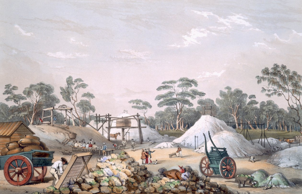 Kapunda铜矿，来自“南澳大利亚画报”，于1847年出版（手工彩色雕刻） 作者 乔治·法国·安加斯