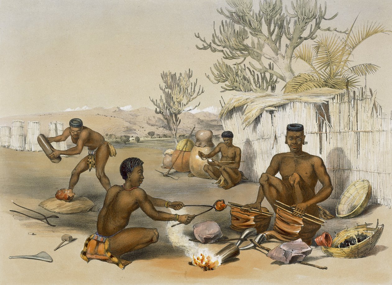 Zulu Blacksmiths at work，1849年出版的“The Kafirs Illustrated”第23页 作者 乔治·法国·安加斯
