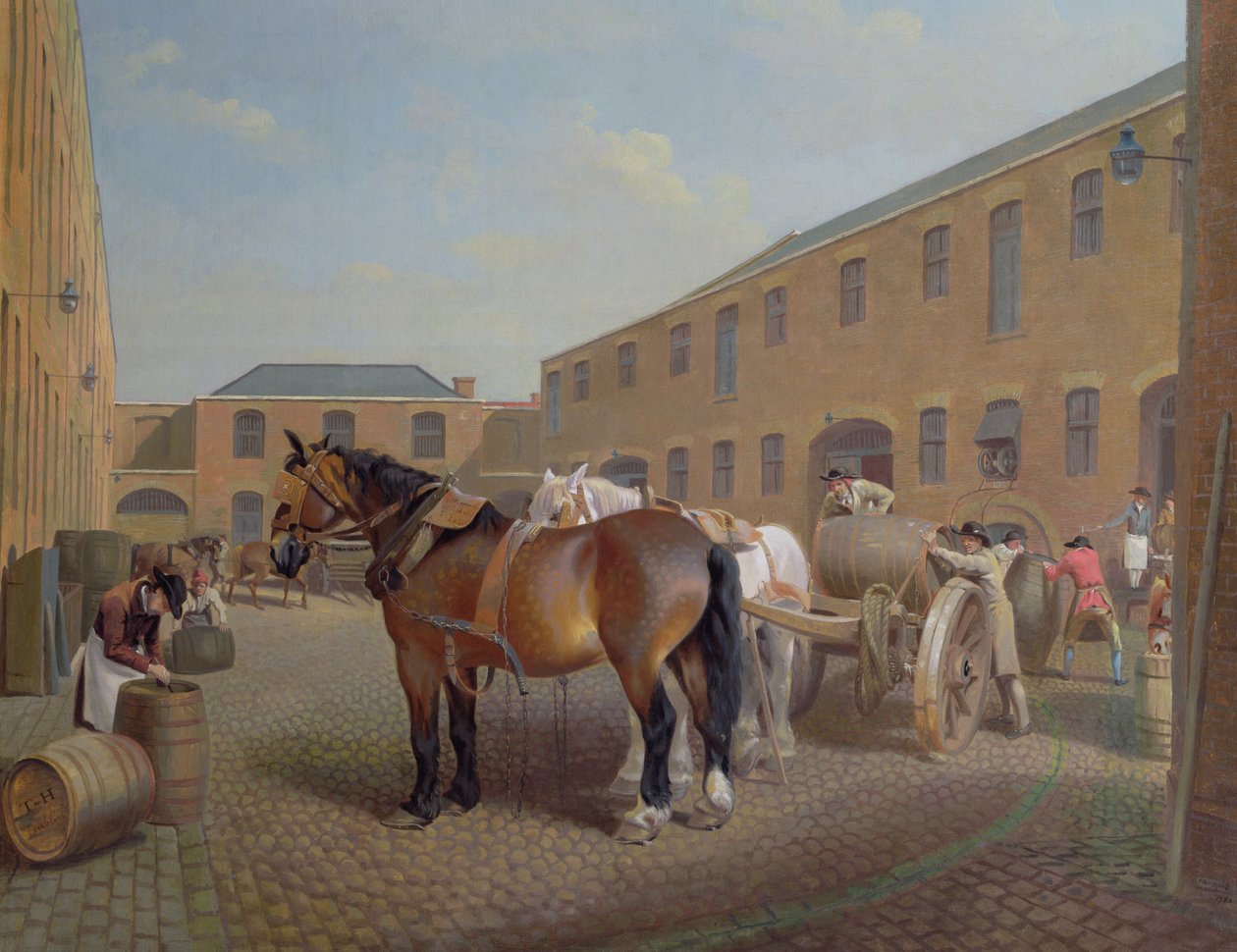 1783年，在伦敦Chiswell街的Whitbread Brewery装载Drays 作者 乔治·加拉德