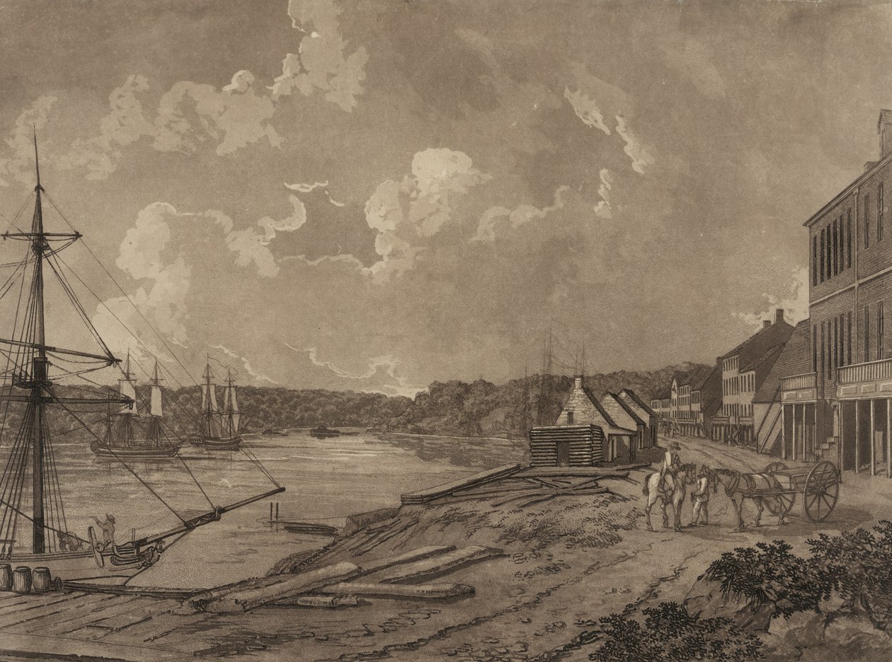 华盛顿市（乔治城海滨）郊区的视图，c.1795（aquatint） 作者 乔治·伊舍姆·帕金斯