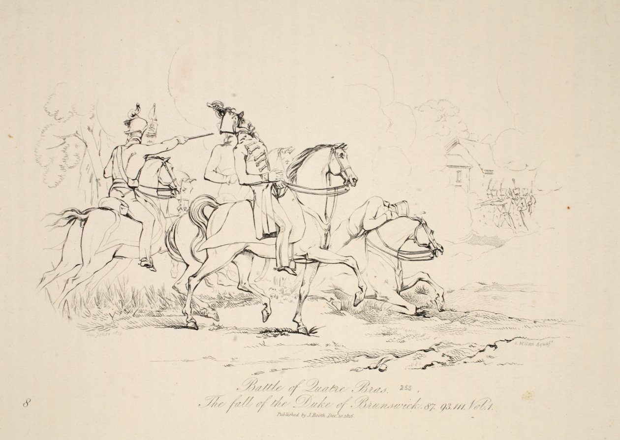 Quatre Bras之战：不伦瑞克公爵，酒吧的倒塌。 J. Booth，1816年 作者 乔治·琼斯