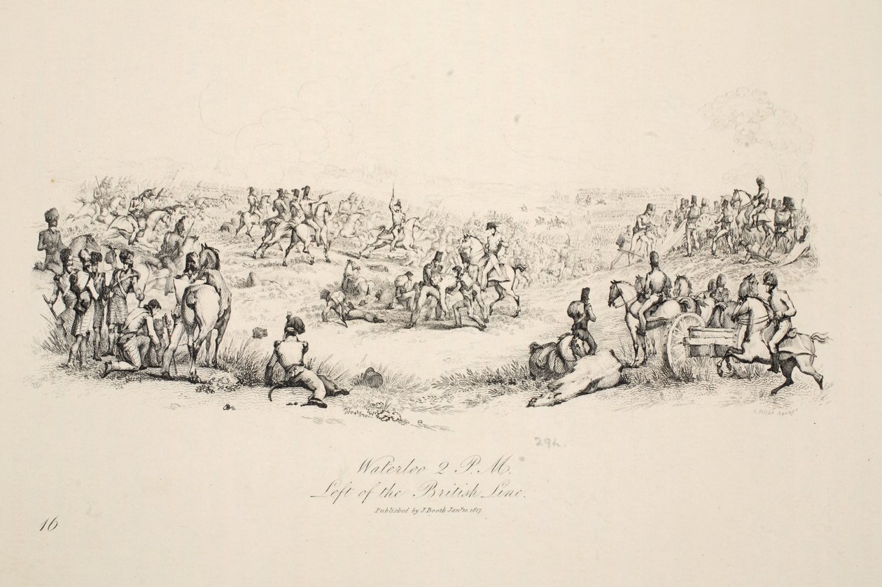 滑铁卢，下午2点，离开英国线，酒吧。 J. Booth，1816年 作者 乔治·琼斯