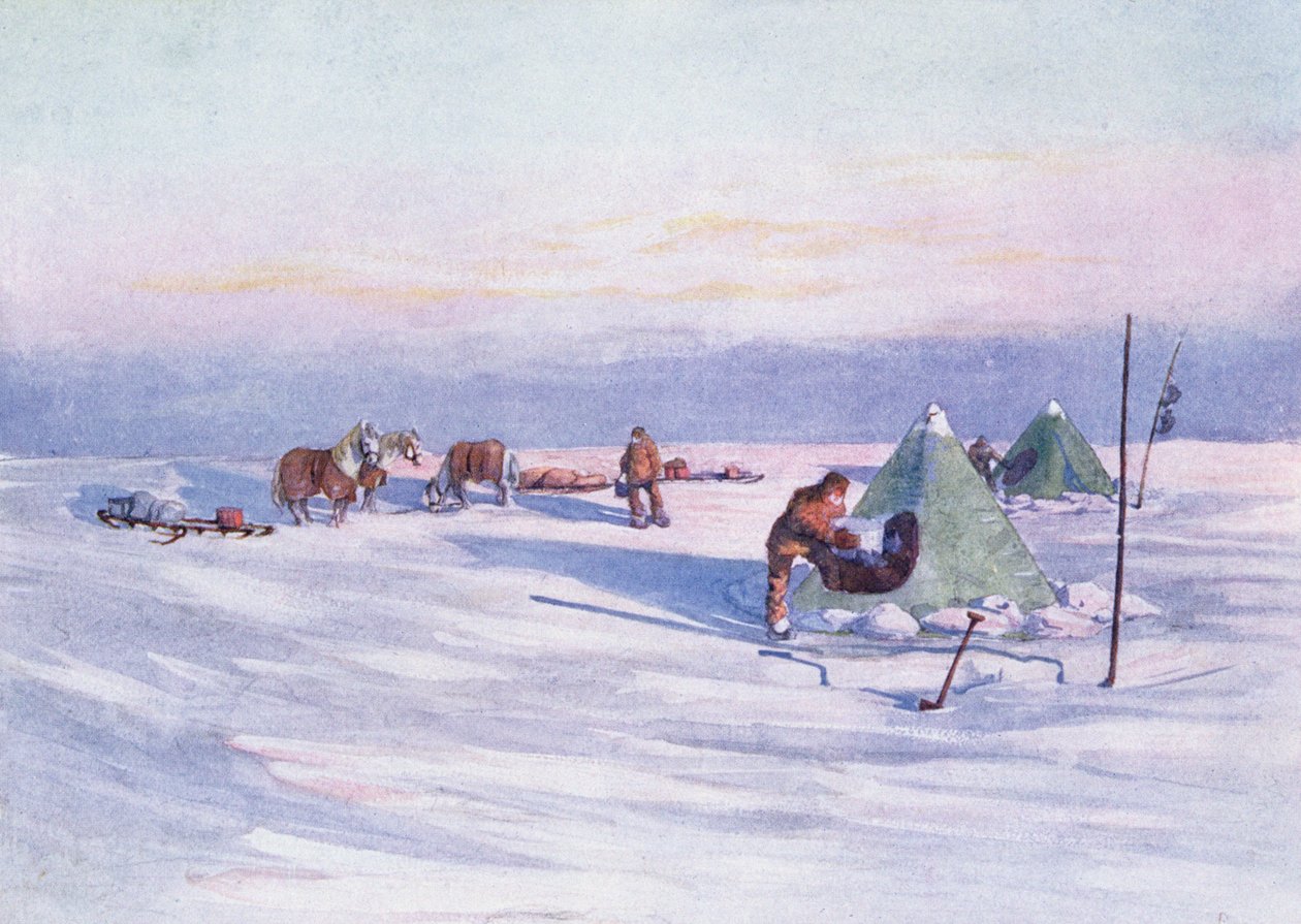 组织营地，插图来自欧内斯特沙克尔顿爵士（1874-1922）的“南极1907  -  09年的尼姆罗德” 作者 乔治马斯顿