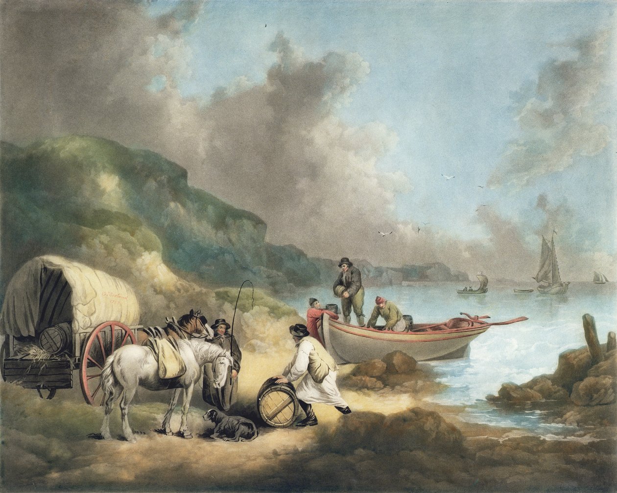 走私者，由James Ward（1769-1859）雕刻，酒吧。由JR史密斯，1793年（mezzotint雕刻）（对125517） 作者 乔治·莫兰德