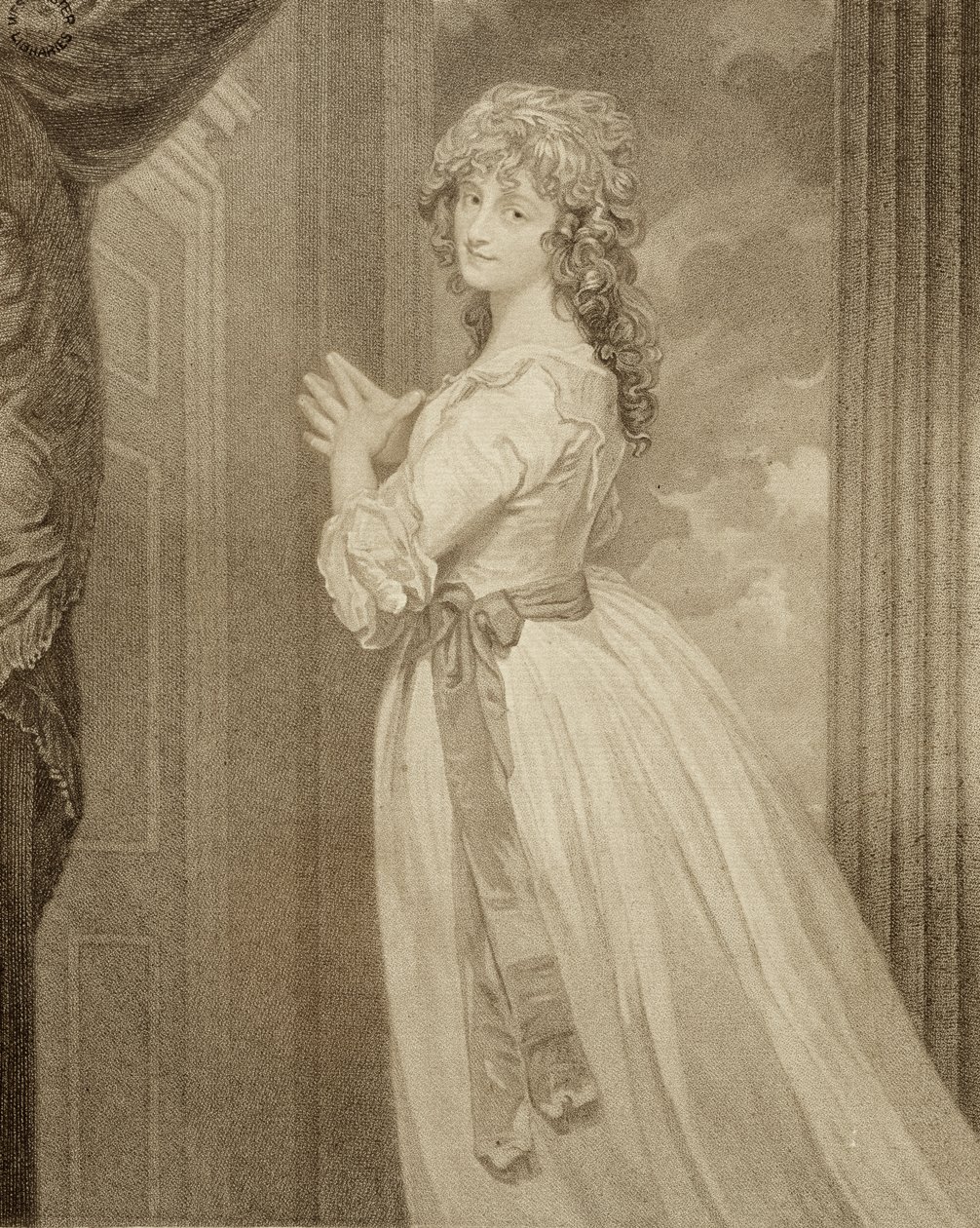 乔丹夫人在乡村女孩的性格中，由Francesco Bartolozzi（1727-1815）镌刻 作者 乔治·罗姆尼