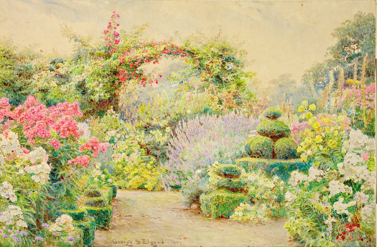 Roundscliffe，1907年在莱斯特郡的一个花园 作者 乔治·塞缪尔·埃尔古德