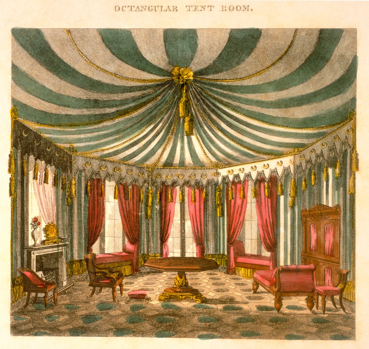 Octangular Tent Room，来自Cabinet Maker&39;s和Upholsterer&39;s Guide，是一本完整的绘图书，Pub Jones und Co，Smith，George（1783-1869），1826，彩色雕刻 作者 乔治·史密斯