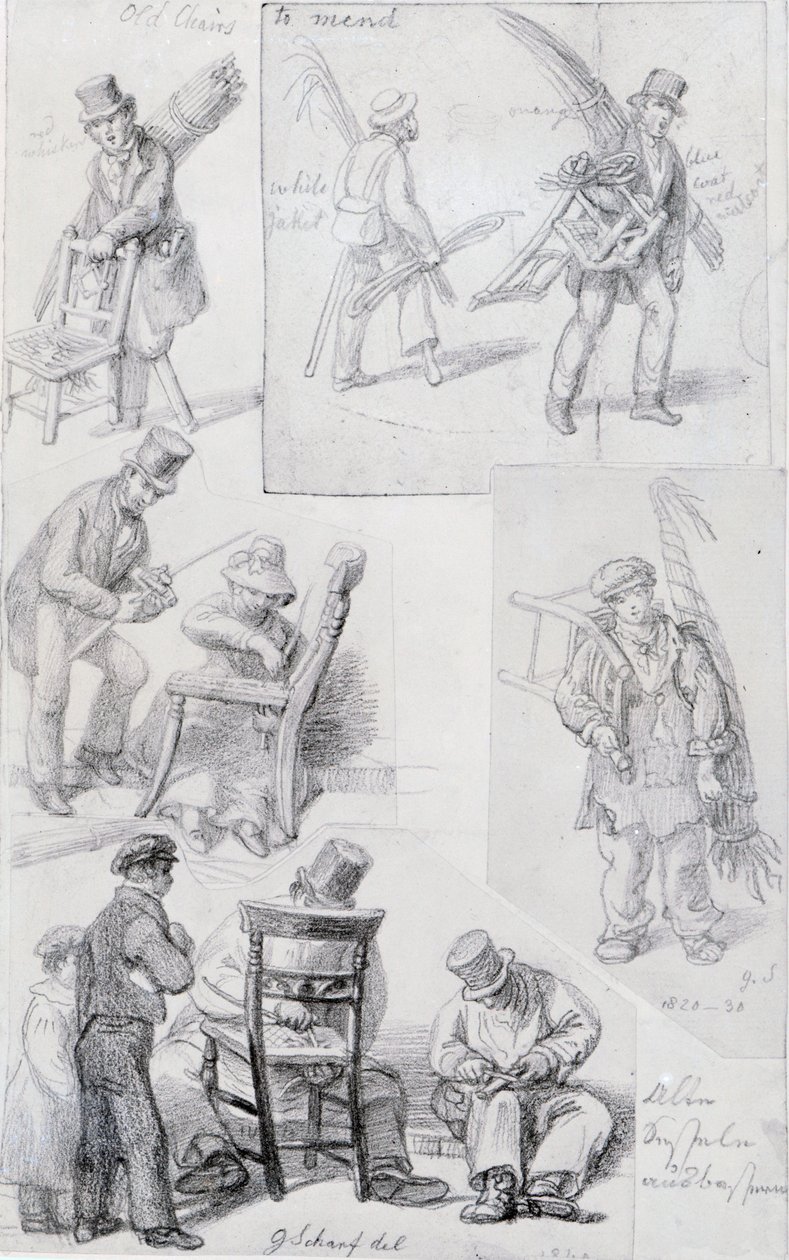 伦敦街头的椅子修理工，1820-30 作者 乔治·斯尼·夏普