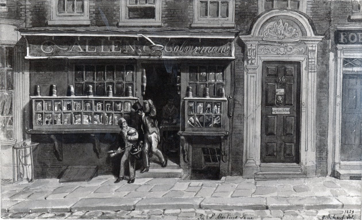 伦敦圣马丁巷的Colourman&39;s Shop，1829 作者 乔治·斯尼·夏普