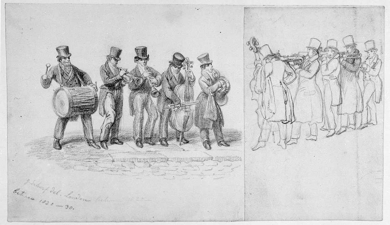 伦敦街头音乐家，1820-30 作者 乔治·斯尼·夏普