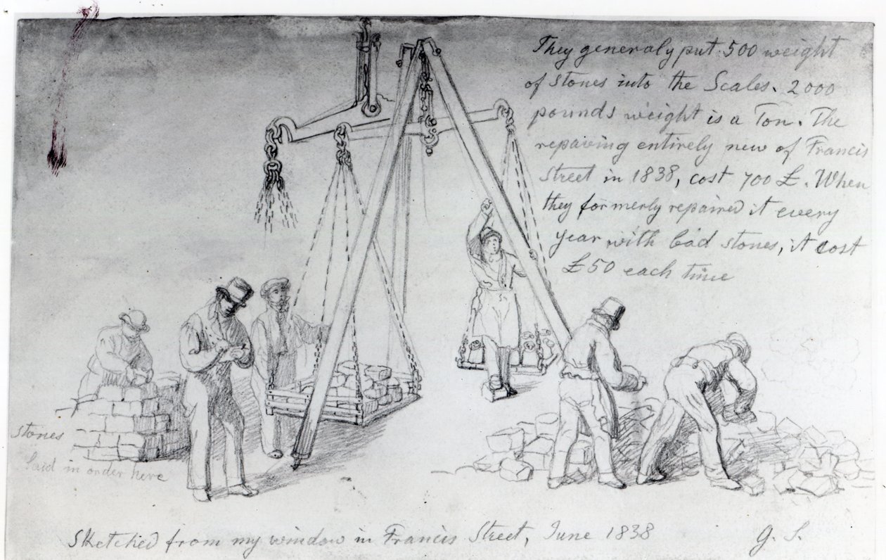 1838年在伦敦弗朗西斯街（Francis Street）称重石头 作者 乔治·斯尼·夏普