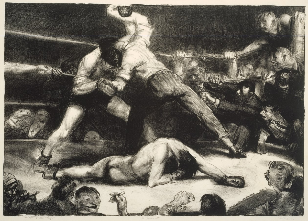 A Knock-Out，1921年（带有chine-collé的平版画） 作者 乔治·韦斯利·贝洛斯