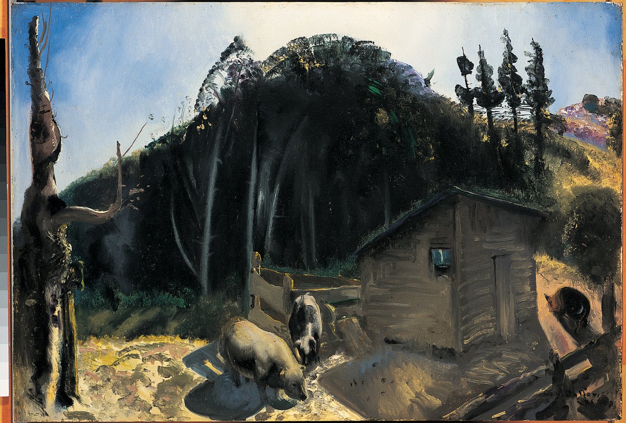 三只猪和一座山，c.1922 作者 乔治·韦斯利·贝洛斯