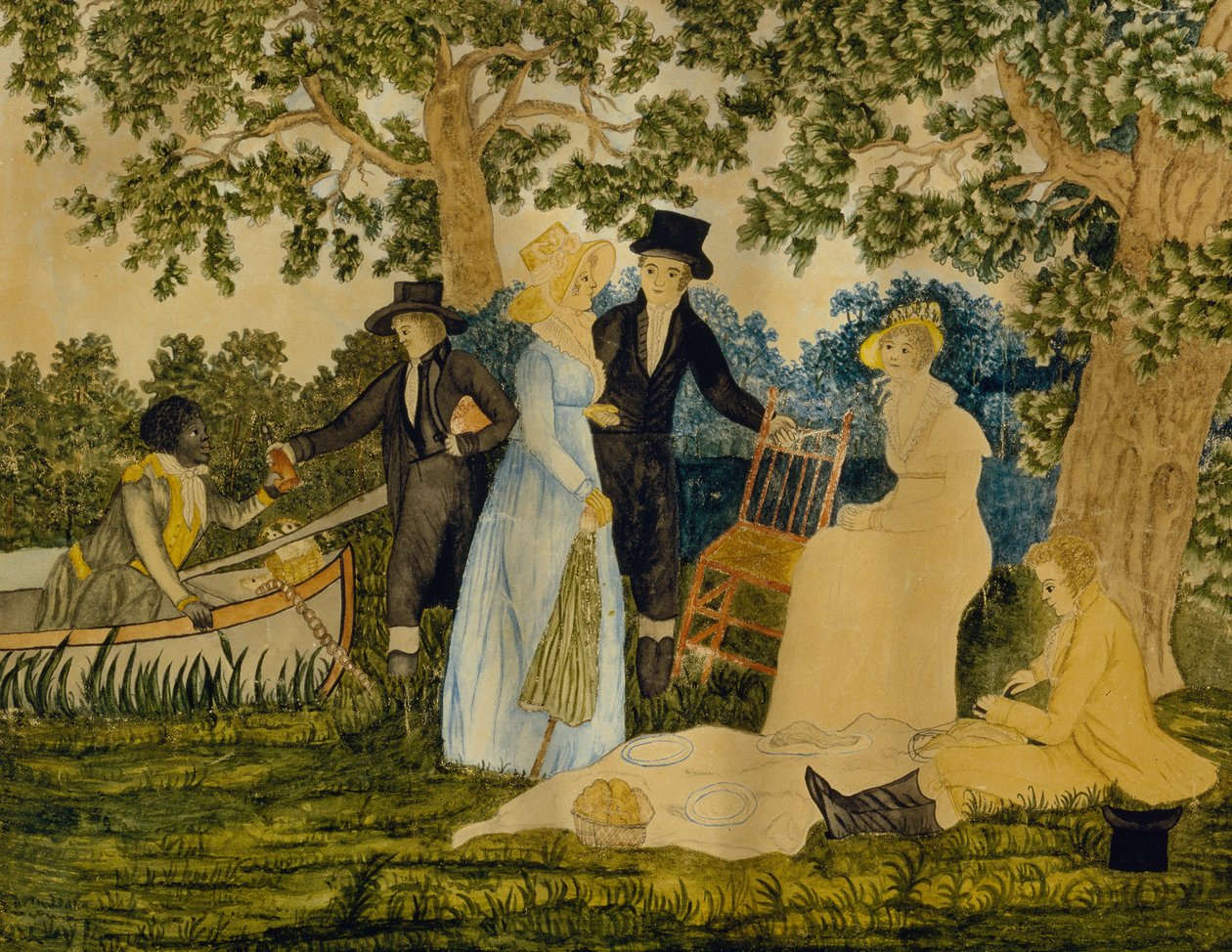 钓鱼派对，c。 1815年（编织纸上的水彩画） 作者 乔治后莫兰