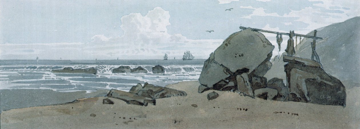 海岸场景，怀特岛 作者 小乔治·巴雷特（George the Younger Barret）