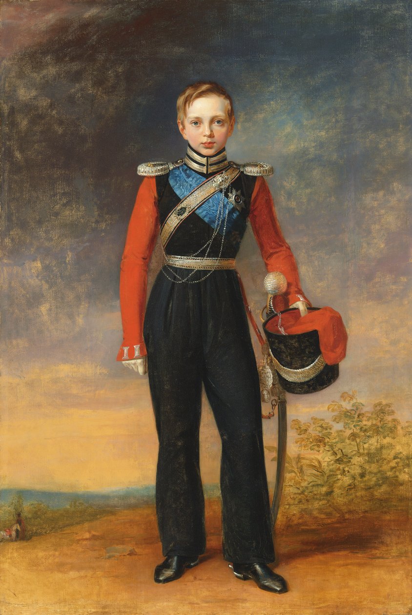 身着莱布卫队黑海哥萨克中队制服的 Tsesarevich Alexander Nikolaevich 肖像（布面油画） 作者 乔治（继）达维