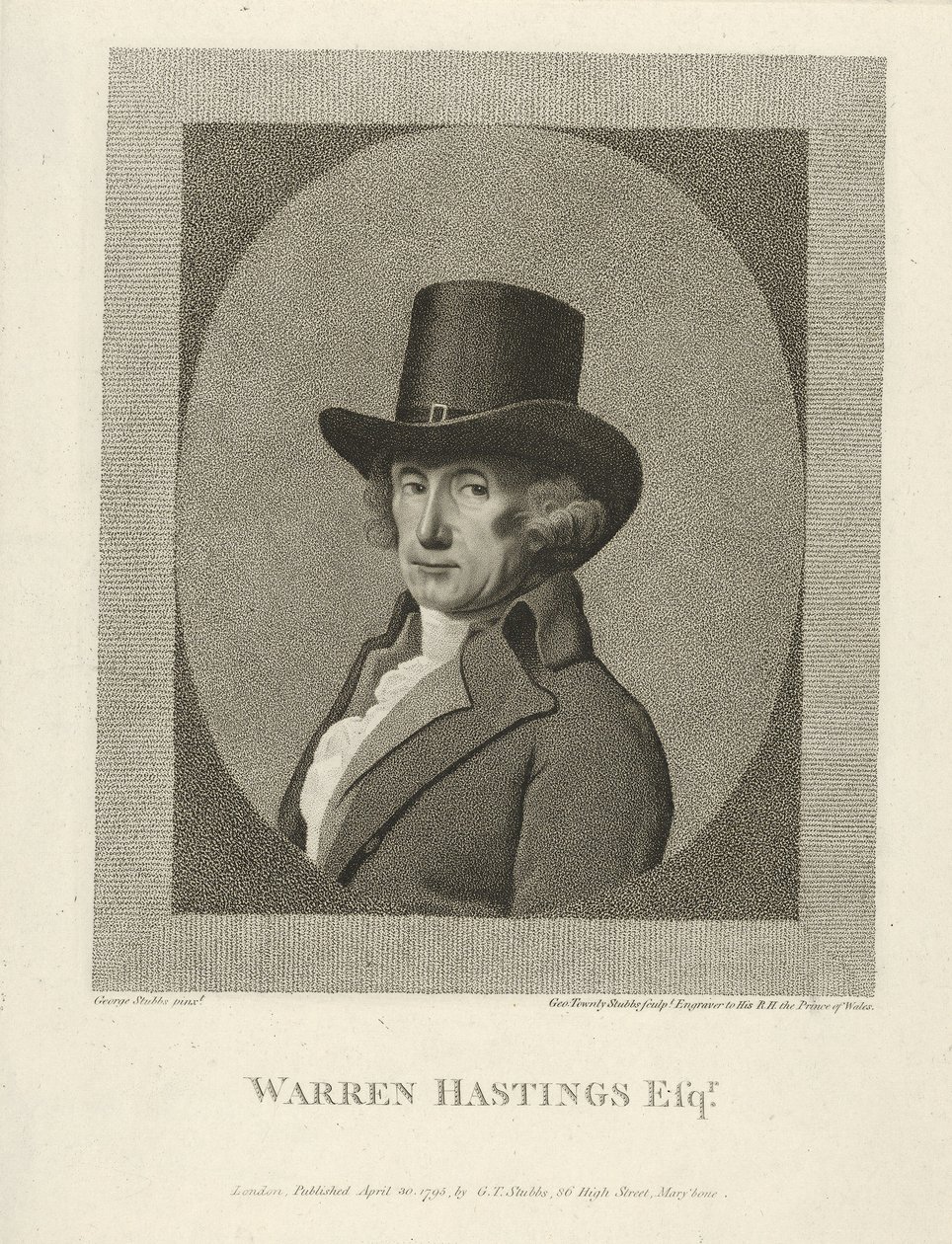 Warren Hastings, Esq.的画像，出版。1795年（雕版画 作者 乔治（后）斯塔布斯