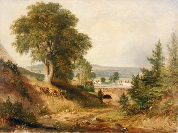 跨越溪流的运河水渠，约1840-49（布面油画 作者 George (attr.) Harvey
