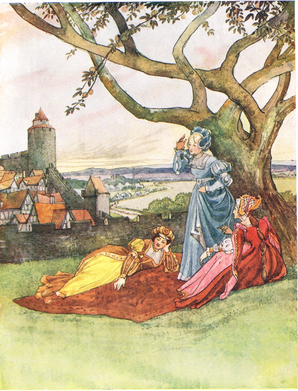 三个公主，1910年的“A Picture Song Book”中的插图 作者 乔治，卡莱尔·霍华德（Carlisle Howard）第9伯爵