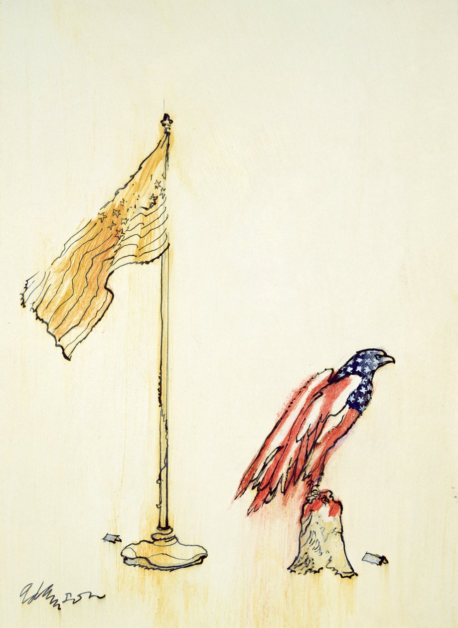 American Eagle获得1985年的美国国旗颜色（船上的笔和颜色洗涤） 作者 乔治·亚当森