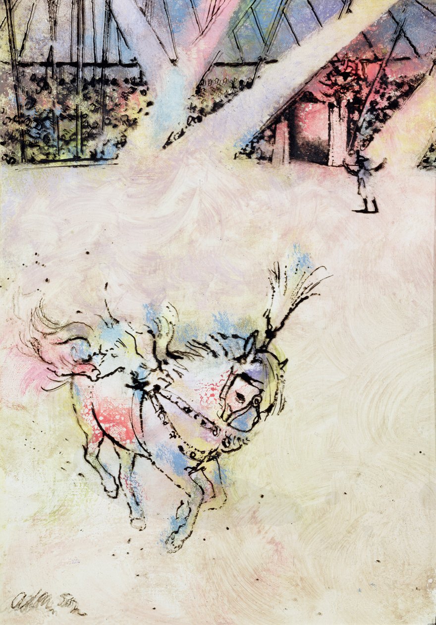 Circus Horse，（石膏板上的墨水和水粉）。 作者 乔治·亚当森
