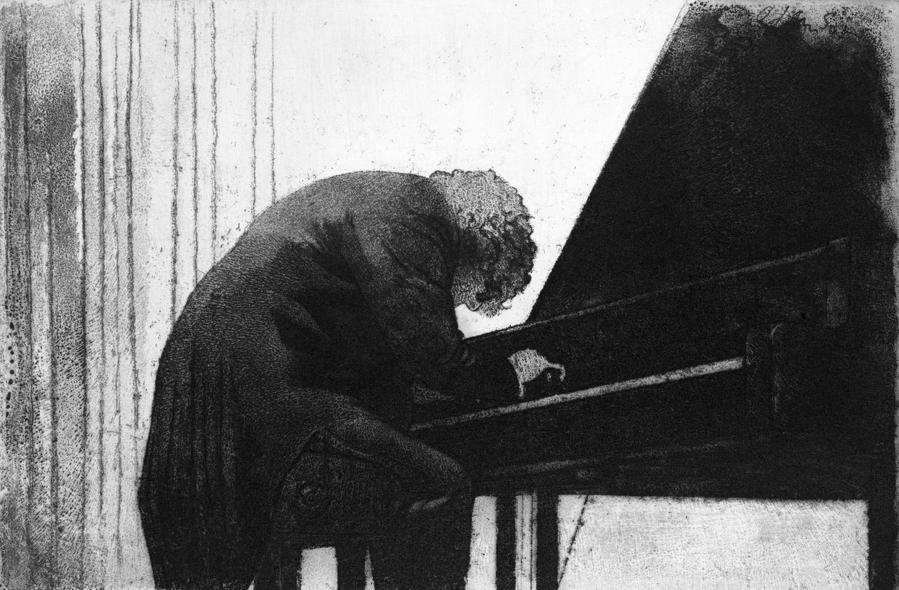 John Ogdon（1937-89），1979年在埃克塞特大学人民大会堂钢琴演奏 作者 乔治·亚当森