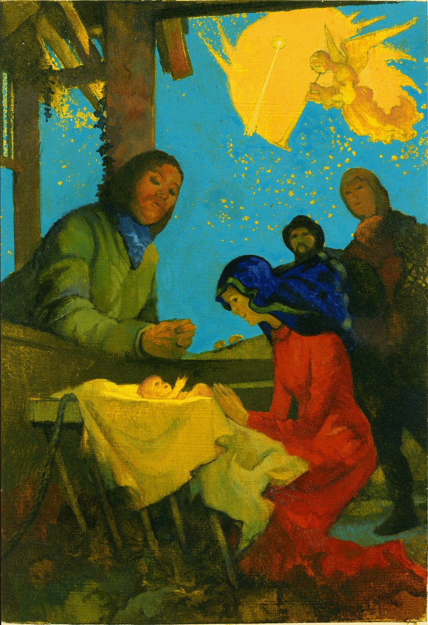 基督诞生的场景，1973年（卡片上的水粉） 作者 乔治·亚当森
