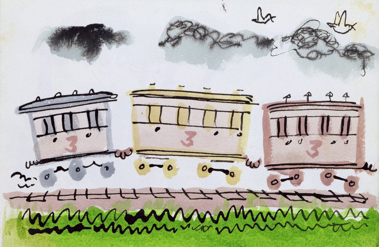 蒸汽火车，第二部分，1952年（印度墨水和笔在纸上洗） 作者 乔治·亚当森