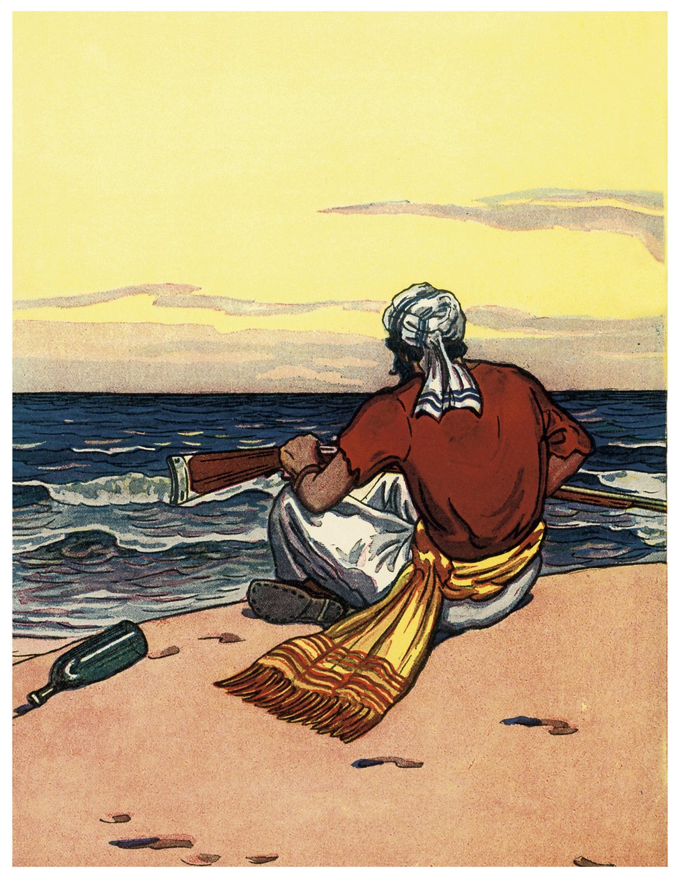 一个海盗弃在荒岛上看着地平线乔治·阿尔伯特·威廉姆斯 (1875-1932) 1914 年创作的《海盗男孩书》中的插图 作者 乔治·阿尔弗雷德·威廉姆斯